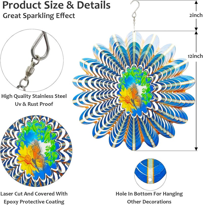 Eiryhope Animated Butterfly Wind Spinner | Stainless Steel Kinetic Wind Spinners 3D Hanging Sculpture, Outdoor Garden Decoration, Gift for Women/Mom/Wife/Grandma &Holiday - Image 4